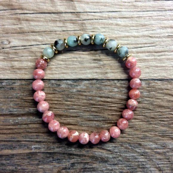 Rhodochrosite bracelet with kiwi stone, healing bracelet, pink bracelet - Picture 5 of 10